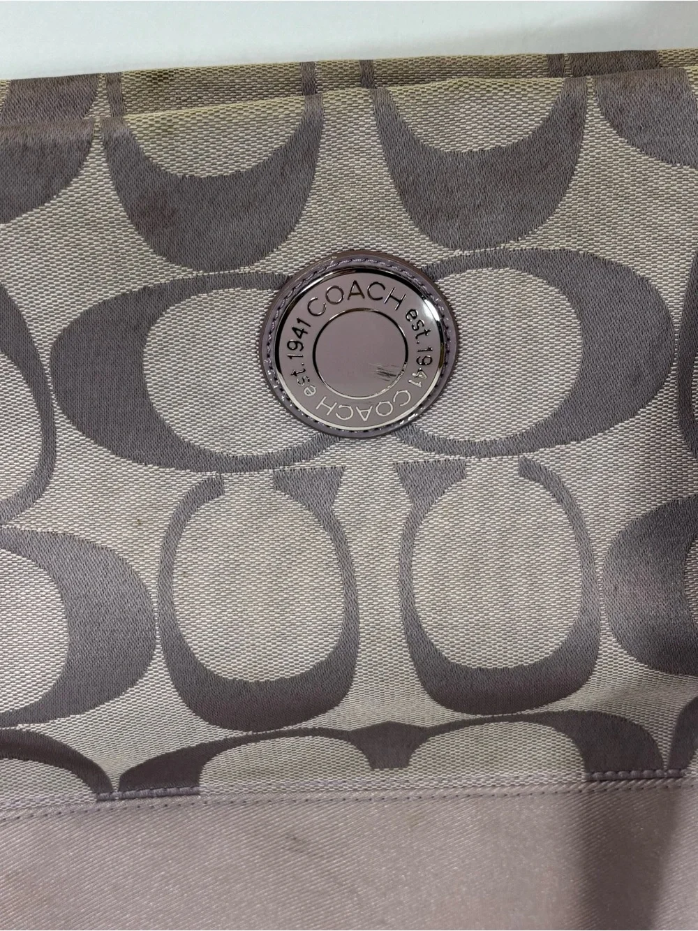 Coach Crossbody in Taupe and Lavender Trim